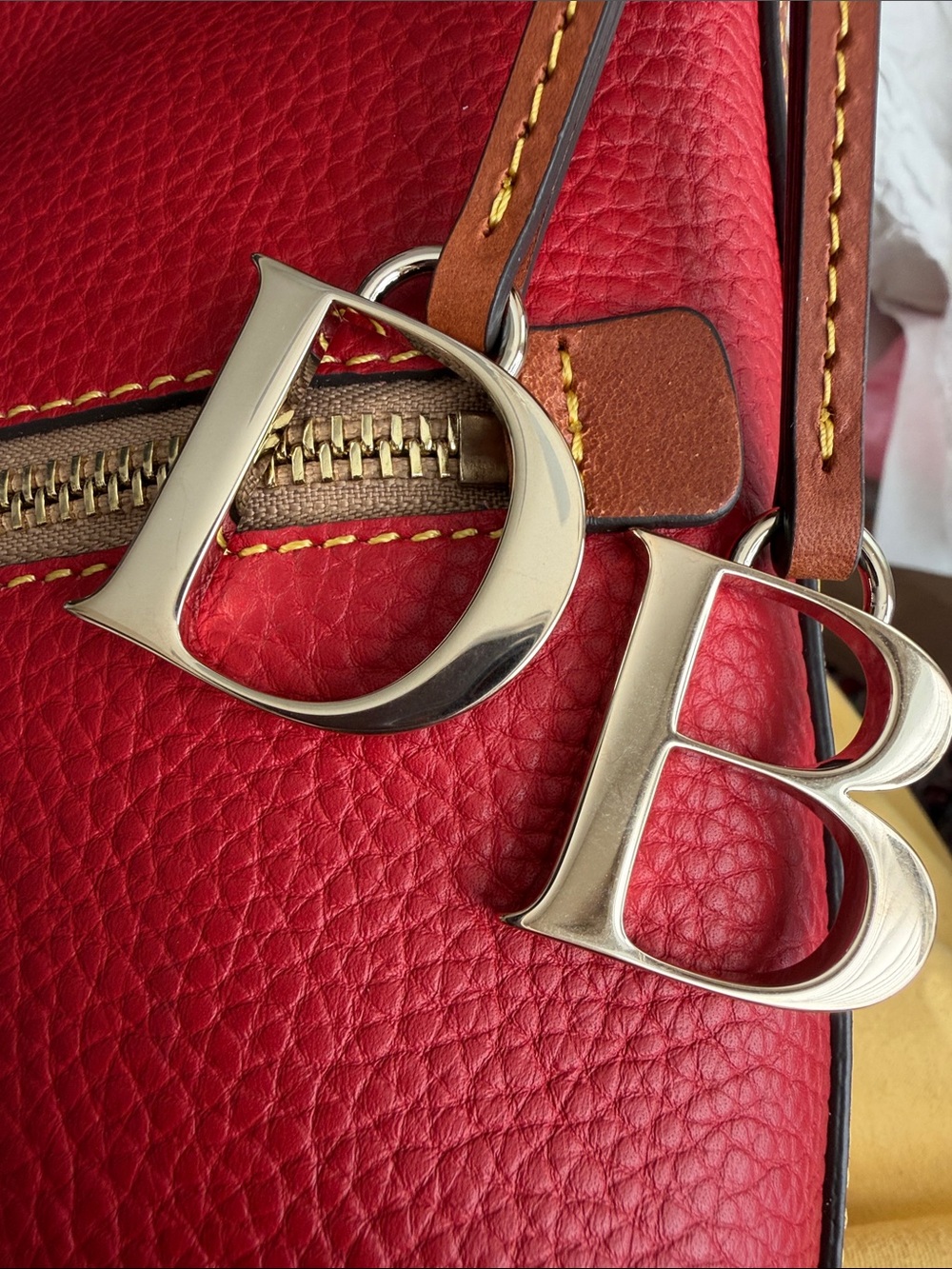 NWT - Dooney & Bourke Red and Tan Crossbody Bag - Small Zip Sac